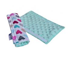 Rembourrage de ceinture pour voiture 17 x 22 cm bébé 100% coton Minky Medi Partners Double face Ceinture de sécurité pour voiture sport Poussette écorchure (cœurs multicolores avec minky minky)