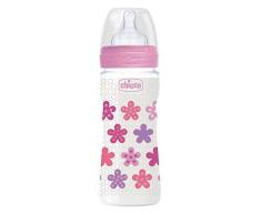 Chicco Biberon en Polypropylène avec Tétine Flux Rapide Décor Rose 4 Mois+ 330 ml