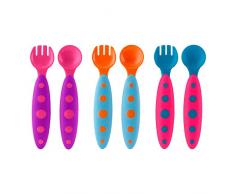 TOMY BOON MODWARE - Set de Cuillère pour Bébé et Fourchette pour Bébé, Ensemble de 6 Couverts pour Enfants, 3 Cuillères et 3 Fourchettes, Couverts Bébé pour Apprentissage, Multicolore, dès 6 Mois