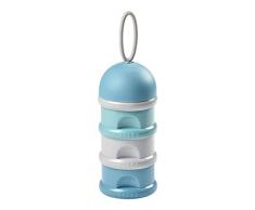 BÉABA, Boîte Doseuse de Lait en poudre, Empilable, 3 compartiments, 100% hermétique, Usage évolutif boîte à snack, Couleur Bleu/Vert/Gris