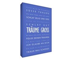 Little Helper drbg128–04 G Feel Good Art Décoration murale sur une toile dans un style,Träume, brut (Dream Big Typographie moderne – Texte allemand), 30 x 20 CM, bleu