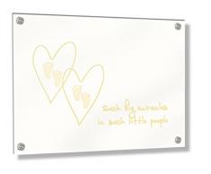 Feel Good Art Mural Cadre en acrylique avec Confrontation Boulons (40 x 30 x 0,6 cm, Taille M, jaune bouton dor, Big Miracles dans les mains Little People/chambre DÈcor)