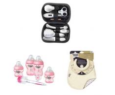 Tommee Tippee Kit de Soin Bébé + Tommee tippee Starter Kit de Naissance pour Fille Rose + Tommee Tippee Bavoir en Eponge
