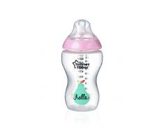Tommee Tippee Biberon Closer to Nature, 340 ml, Valve Anti-Colique, Tétine Souple, Rose et Décoré
