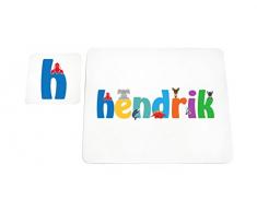 Little Helper Hendrik De Coast erandpl acemat de 15de personnalisée, fille nom et dessous de 4 sets de table avec finition brillant