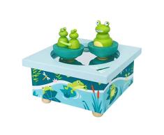 TROUSSELIER - Grenouille & ses Bébés - Boîte à Musique Dancing - 2 Figurines Amovibles - Fonctionnement Simple - Musique Sound of Silence de Simon & Garfunkel - Colori Bleu