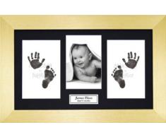 Anika-Baby BabyRice Kit empreintes de pieds et mains de bébé avec impression noire sans encre/cadre doré avec support noir