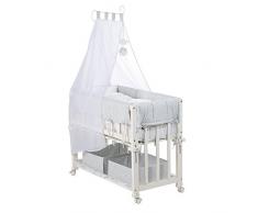 roba Berceau cododo ‘Babysitter 4 en 1’, bois laqué en blanc, collection ‘Happy Field’, utilisable comme cododo, berceau, petit lit et banc, avec matelas, linge du lit (80x80cm)