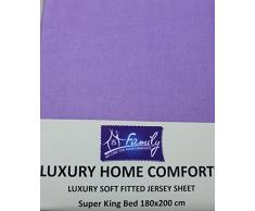 Famille Parure de lit en coton jersey Drap-housse pour lit Super King size, 180 cm x 200 cm, lilas