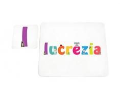 Little Helper LHV-LUCREZIA-COASTERANDPLACEMAT-15IT Dessous de verre et sets de table avec finition brillante, personnalisés pour filles Nom Lucrezia, multicolore, 21 x 30 x 2 cm