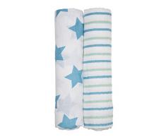 Lässig Lange Mousseline - Couverture - Couverture Multifonctions en 100%; Cotoncouverture légère, linge dallaitement ou pour y envelopper Bébé - X-Large Lela 2 Pièces 120 X 120 cm Light Bleu