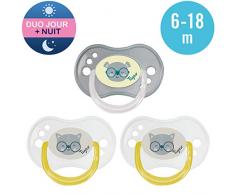 Tigex sucettes réversibles jour et nuit, de 6 à 18 mois, silicone, sans BPA, lot de 3, blanc et gris [Garçons, Filles]