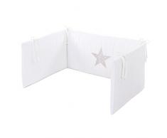 Babybay 410814 Tour de lit denfants en piqué, Blanc avec Application Gris Perle et détoiles Blanches, Multi Color, Taille Unique