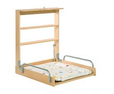 roba Table à langer murale en bois naturel, roba Table à langer pliable et sûr, avec matelas à langer en pvc sans phtalates avec motif ‘Woodland Marriage’, HxLxP : 79x63x19cm.