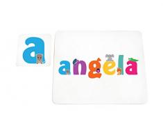 Little Helper LHV-ANGELA-COASTERANDPLACEMAT-15IT Dessous de verre et sets de table avec finition brillante, personnalisés pour filles, nom ange, multicolore, 21 x 30 x 2 cm