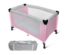 Todeco - Parc de Jeu pour Bébé, Lit Parapluie Pliable - Taille déployée: 125 x 76 x 65 cm - Charge maximale: 25 kg - Standard CE, 125 x 65 x 76 cm, Gris/Rose