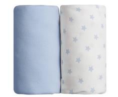 Lot de 2 draps housse bleu uni + étoilé Babycalin - 70 x 140 cm
