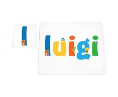 Little Helper LHV-LUIGI-COASTERANDPLACEMAT-15IT Dessous de verre et sets de table avec finition brillante, personnalisés pour garçons, nom Luigi, multicolore, 21 x 30 x 2 cm