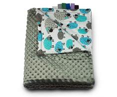 1buy3 Mini Couverture pour bébé doublée | Couverture en peluche | Couverture déveil | Couverture douillette 100 x 160 cm (gris + mouton)