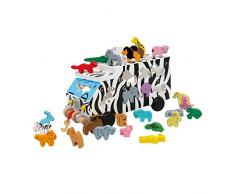 small foot 6917 Jouet à formes Bus ABC Safari en bois, avec de nombreux animaux colorés et ouvertures dans le bus, à partir de 3 ans