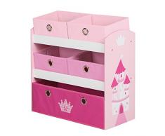 roba Étagère porte-jouets Crown, étagère à jouets pour ranger les choses dans la chambre denfant, avec 5 boîtes en tissu rose/rose vif.