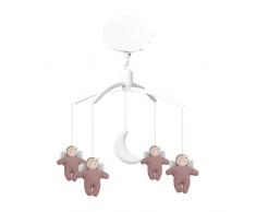 TROUSSELIER - Mobile Musical - Anges - Tissu en Lin - Musique Lullaby de Mozart - Classique Chic - Idéal Cadeau de Naissance - Facile à Installer - Colori Vieux Rose