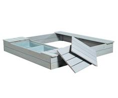 Roba 456012GA Roba Bac à sable dextérieur Deluxe avec baignoires de jeu, bac à sable en bois massif résistant aux intempéries, 2 bacs de jeu en plastique et 4 plateaux amovibles inclus Gris