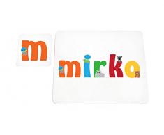 Little Helper LHV-MIRKO-COASTERANDPLACEMAT-15IT Dessous de verre et sets de table avec finition brillante, personnalisés pour garçons, nom Mirko, multicolore, 21 x 30 x 2 cm