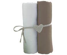 Babycalin lot de 2 Draps Housse Blanc/Taupe 70 x 140 cm