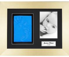 Anika-Baby BabyRice Cadre photo pour bébé garçon Effet or brossé + Emplacement empreintes en relief Argile Bleu