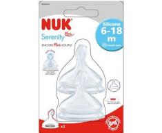 Nuk Tétines de Rechange en Silicone Pour Biberon Serenity, 6-18 Mois, Anti-Coliques, Paquet de 2, XL liquide épais