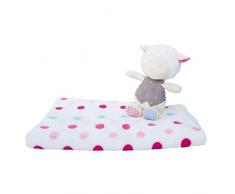 Bieco 04004113 Ensemble Doudou pour bébé avec Couverture et Peluche en Forme de Mouton, Doudou avec Couverture Blanche à Pois Roses et Peluche en Forme de Mouton pour bébé à partir de 3 m+, Rose