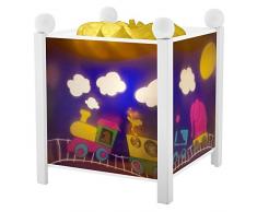TROUSSELIER - Le Train du Voyage - Veilleuse - Lanterne Magique - Idéal Cadeau Enfant - Dessin animé - Lumière rassurante - Couleur Bois Blanc - Ampoule 12V 10W inclue - Prise Elec. EU
