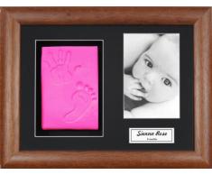 Anika-Baby BabyRice Cadre photo pour bébé fille Bois foncé + Emplacement empreintes en relief Argile Rose