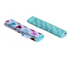 Minky Medi Partners Paire de coussinets dépaules pour siège de poussette de bébé en 100% coton 18 x 13 cm Double face Motif cœurs multicolores avec menthe