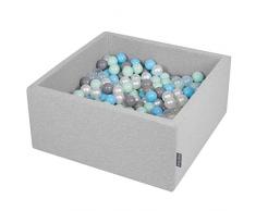 KiddyMoon 90X40cm/300 Balles ∅ 7Cm Carré Piscine À Balles pour Bébé Fabriqué en UE, Gris Clair: Perle/Gris/Transparent/Babyblue/Menthe