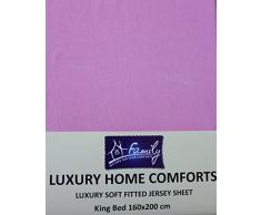 Famille Parure de lit en coton jersey Drap-housse pour lit King Size, 160 cm x 200 cm, Rose