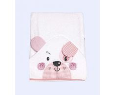 Ti TIN, Cape de Bain pour Bébé, 100x100 cm | Serviette de Bain Douce, Confortable, Absorbante - 90% Coton 10% Polyester - Tissu Éponge - Motif Chien - Couleur Rose et Blanc - 340g/m²