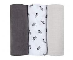 BÉABA, Lot de 3 Langes Bébé, Mousseline de Coton Biologique, Multi-usages : Couverture emmaillotage, Bavoir, Couverture nomade, Doudou, Ultra doux, Respirant, 70x70, Ecologique et Sain, Motif Savane