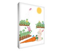 Little Helper BUN1216-12G Feel Good Art Tableau décoratif Impression sur toile de lin épaisse Style moderne Motif monsieur lapin dans le jardin 40 x 30 cm