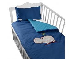 Tots by Smart Rike 280–201 Parure de lit Joy, 100% En Coton Satin, Housse de couette 100 x 135 cm et 1 taie doreiller 60 x 40 cm, Hippo Bleu