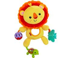Fisher-Price Peluche mon Lion dActivité, jouet pour éveiller les sens de bébé, avec anneau de dentition, balle à grelots et tortue, 3 mois et plus, CGN89