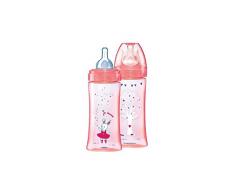 DODIE biberons anti colique Initiation+ 330ml ROSE DANSEUSE+6 mois tétine ronde débit 3 – lot de 2