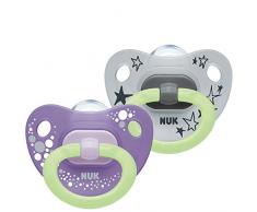 NUK Happy Nights Lot de 2 tétines en silicone avec effet lumineux 0-6 mois Violet