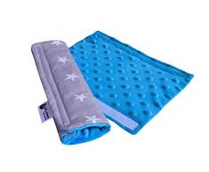 Rembourrage de ceinture pour voiture 17 x 22 cm bébé 100% coton Minky Medi Partners Double face Ceinture de sécurité pour voiture Sport Poussette écorchure (étoiles avec Minky bleu)