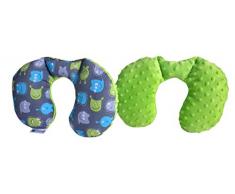 Medi Partners Coussin de nuque pour enfant 100% coton/Minky Baby pour voiture, voiture, voyage, dormir, cou, coussin (créatures avec rose verte)