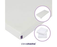 ClevaMama Matelas Anti-Allergie pour Lit Bébé avec 2 Draps Housse Blanc en Coton avec de l Élastique, 70 x 140 cm (bundle)