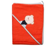 Liegelind 39170017058 Serviette de bain à capuche en éponge Motif broderie Orange 100 x 100 cm