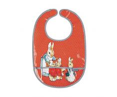 Petit Jour Paris - BP617RL - Bavoir en toile cirée corail Pierre Lapin - Avec scratch et poche récupératrice