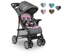 Lionelo Emma poussette bebe à 15kg harnais à 5 points pliage rapide amortisseurs forts sac inclus construction légère et durable matelas doux avec position allongée, Pink Scandi